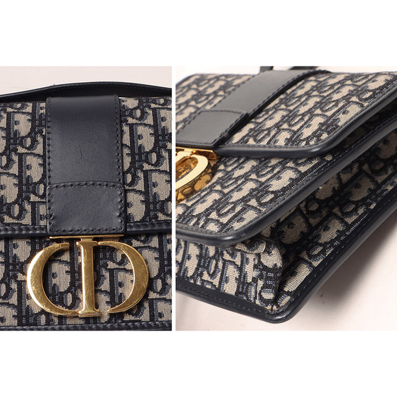 Dior 30 Montaigne Shoulder Bag Canvas Leather Bag Navy Blue - Picture 4 of 6